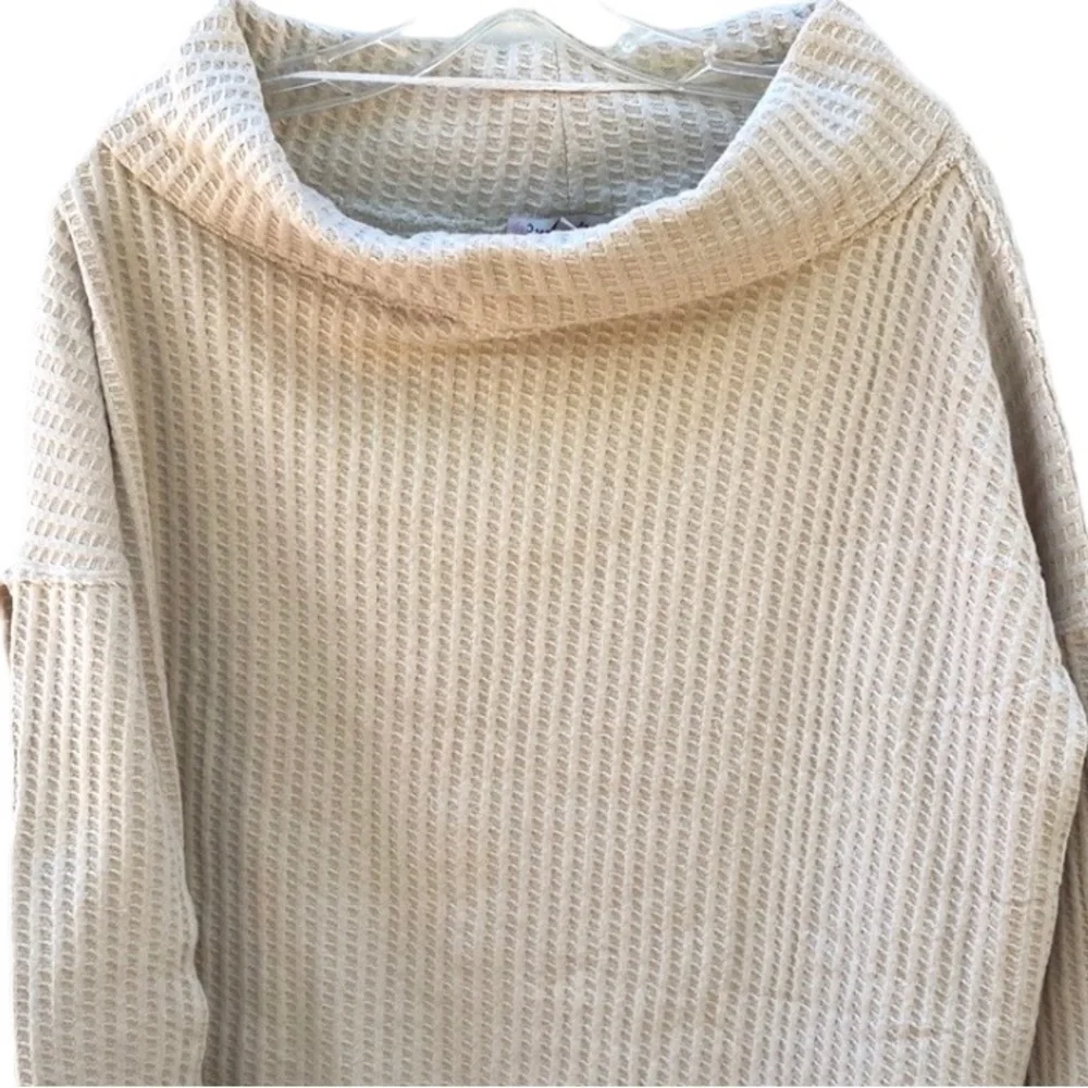 NWT Free People XS Cream Juicy Cowl Neck Long Sleeve Waffle Knit thermal top - Picture 4 of 8